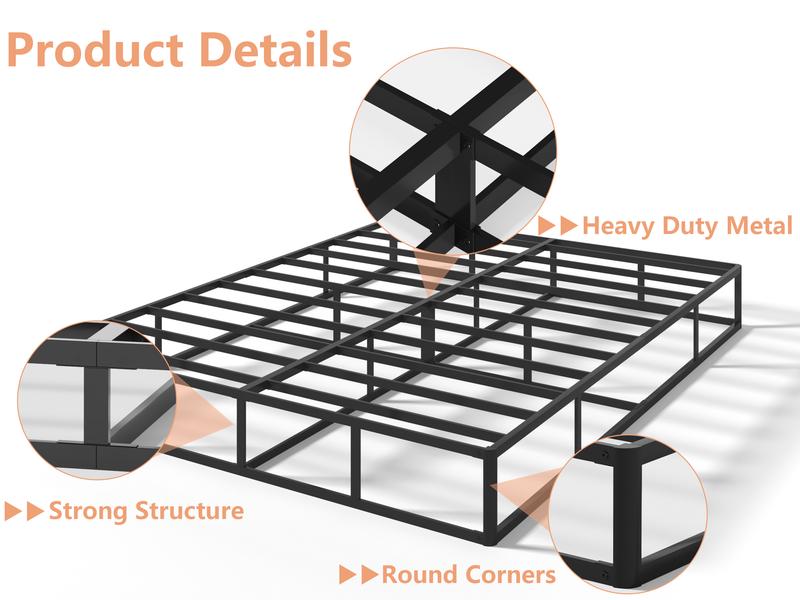 Edenza-Queen Box Spring 9 Inch, Heavy Duty Mattress BoxSpring Foundation, Sturdy Queen Box Springs for Bed with Fabric Cover Set, Easy Assembly, Noise Free