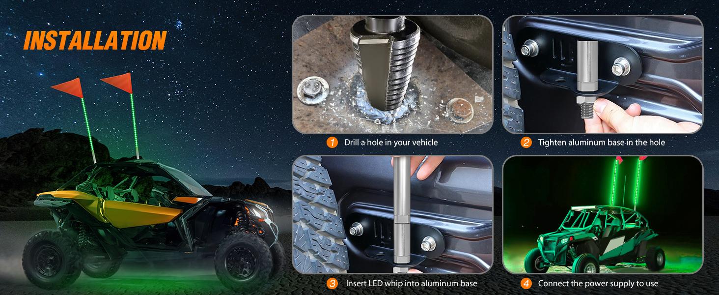 Nilight 1PCS 3FT LED Whip Light with Aluminum Base Green Color Safety Warning Pole Lighted Antenna Whips for RZR Polaris Dune Buggy Off-Road Truck UTV ATV Lighting Outdoor  dealsforyoudays