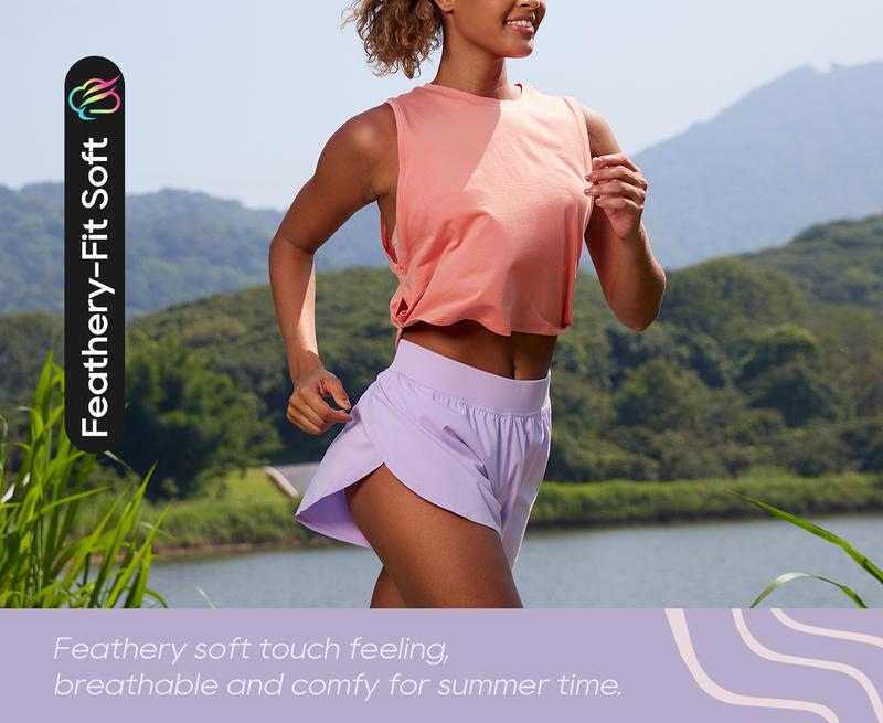 CRZ YOGA High Waisted Dolphin Athletic Running Shorts for Women 3" High Split Comfy Mesh Liner for Gym Workout Track