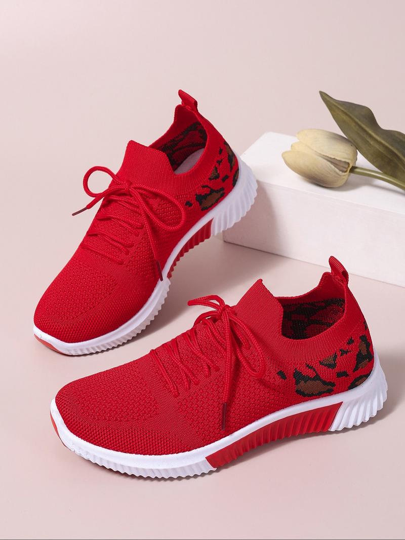 Women's Fashion Leopard Print Lace Up Low Top Sneakers, Casual Comfortable Breathable Sports Running Shoes, All-match Basic Shoes for Daily Wear