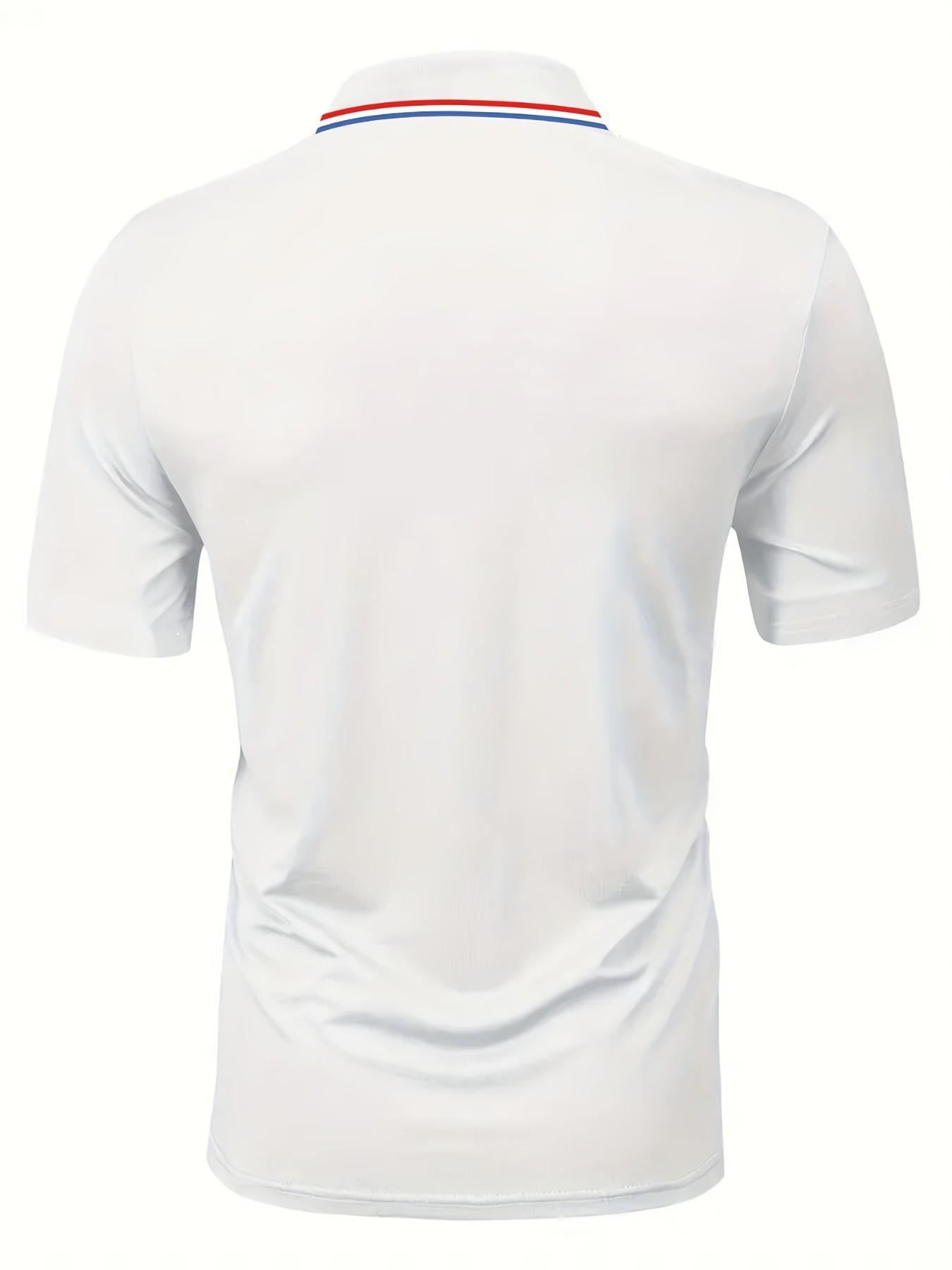 Men's Short Sleeve Polo Shirt, Embroidered Golf Pattern, Business Casual Simple Design, Fitted Style, Graphic Print