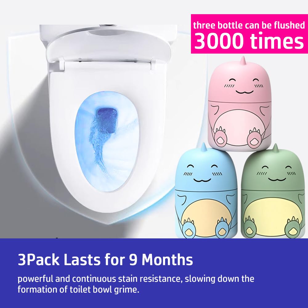 3-Piece Dinosaur Toilet Cleaner Set, Toilet Cleaning Gel, Automatic Toilet Bowl Cleaner, Hanging & Effective Cleaning, Fresh Scent, Shiny Finish