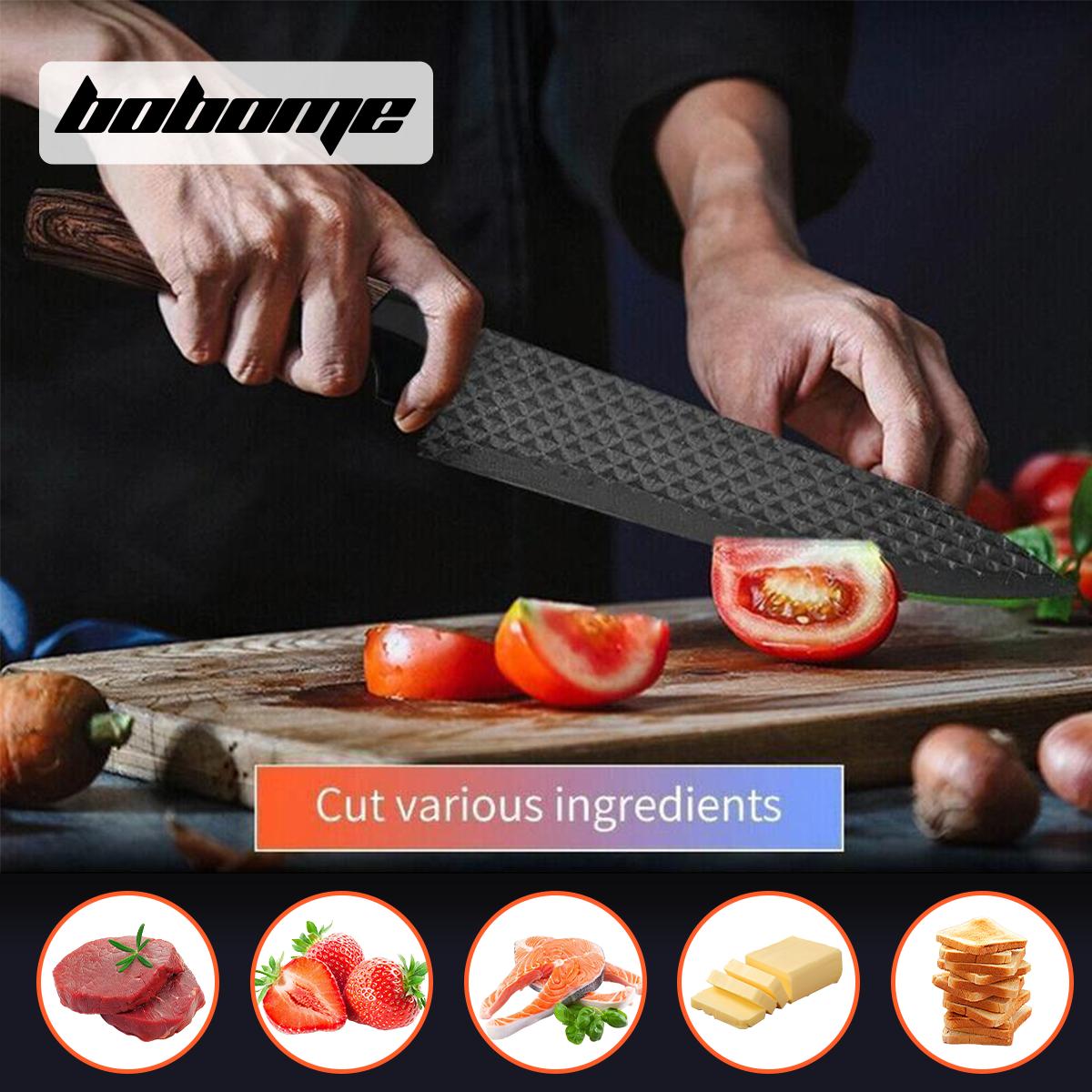 6 Piece Kitchen Knife Set - Chef Knife Set with Non-Stick Stainless Steel and Ergonomic Wood Handle - Kitchen Knives, Block Knife Block Wooden