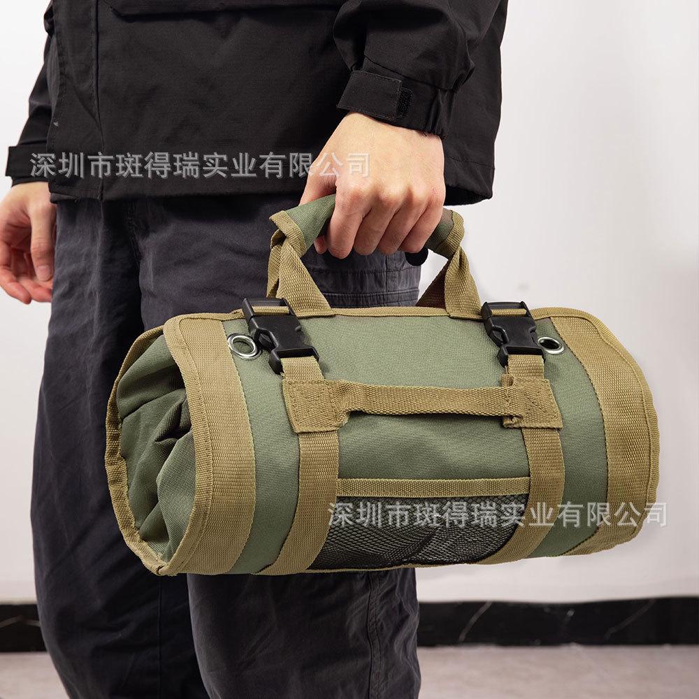 Portable Foldable Roll Up Tool Bag, Heavy Duty Tool Organizer Bag with 5 Compartments & 2 Detachable Pouches for Tools Storage, Waterproof Tool Roll Bag for Dad Men Electrician Mechanic Gifts