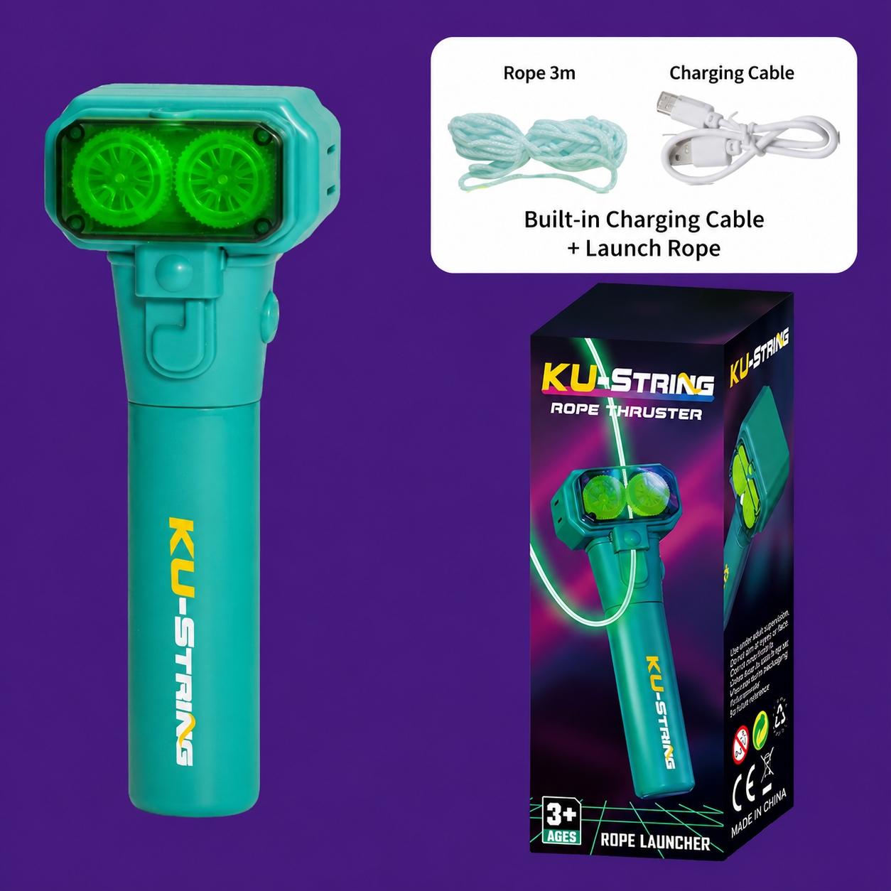Glowing Gear Electric Rope Launcher, USB Rechargeable High-Speed Motor Magic Floating Rope, Stress Relief Toy, Stress Relief Tools for Kids and Adults, Birthday Gift for Ages 3+