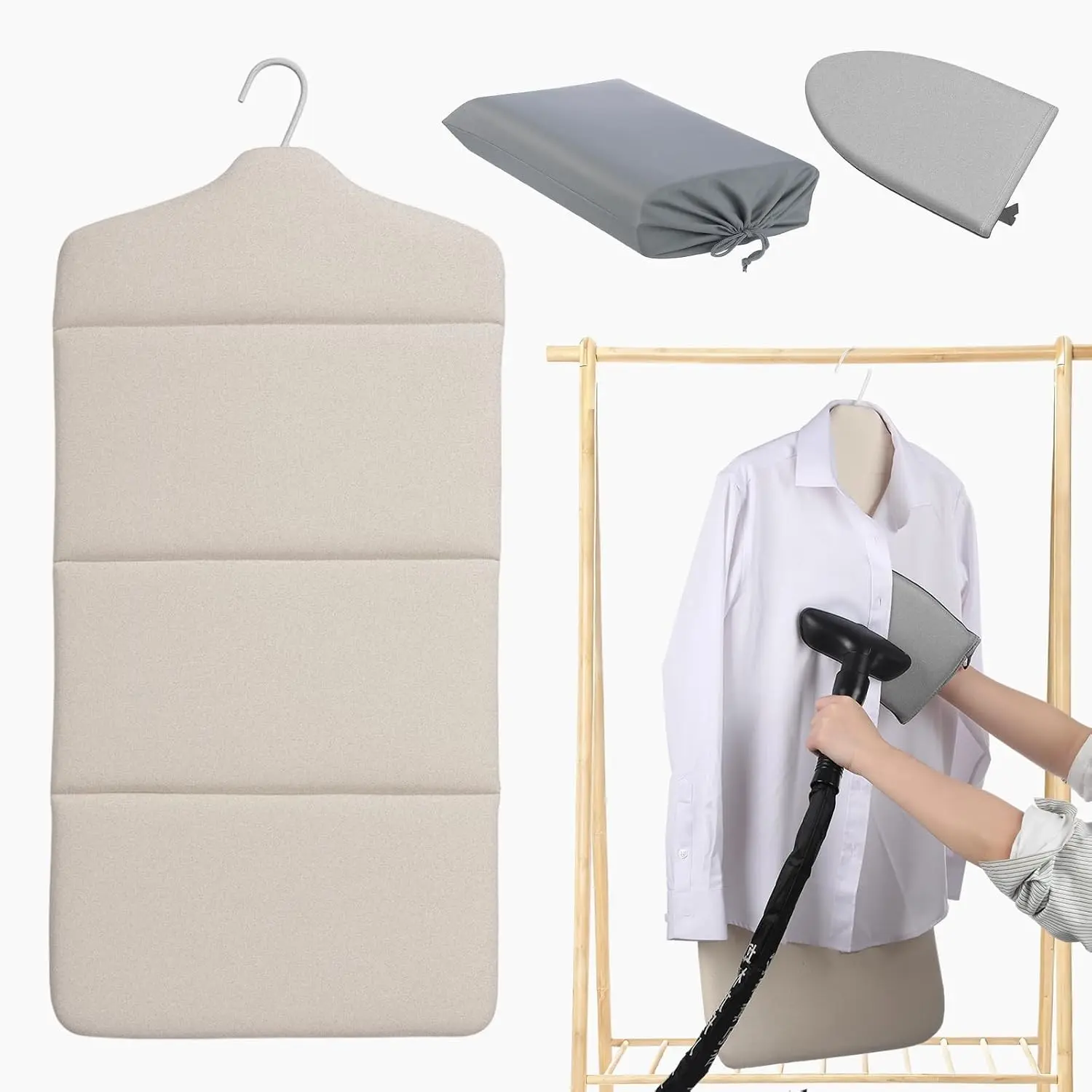 Foldable Steam Board with Ironing Glove and Storage Bag 36" x 16" 360° Rotating Hook for High Pressure Clothes Steaming, for Standing Steamer Home and Travel Use
