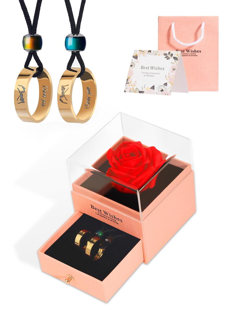 I Love You Design Couple's Ring Pendant Couple Necklace, Letters Pattern Necklace, Fashion Necklace for Daily Wear, Trendy All-match & Exquisite Jewelry for Birthday Gift, Name Engraved Pendant