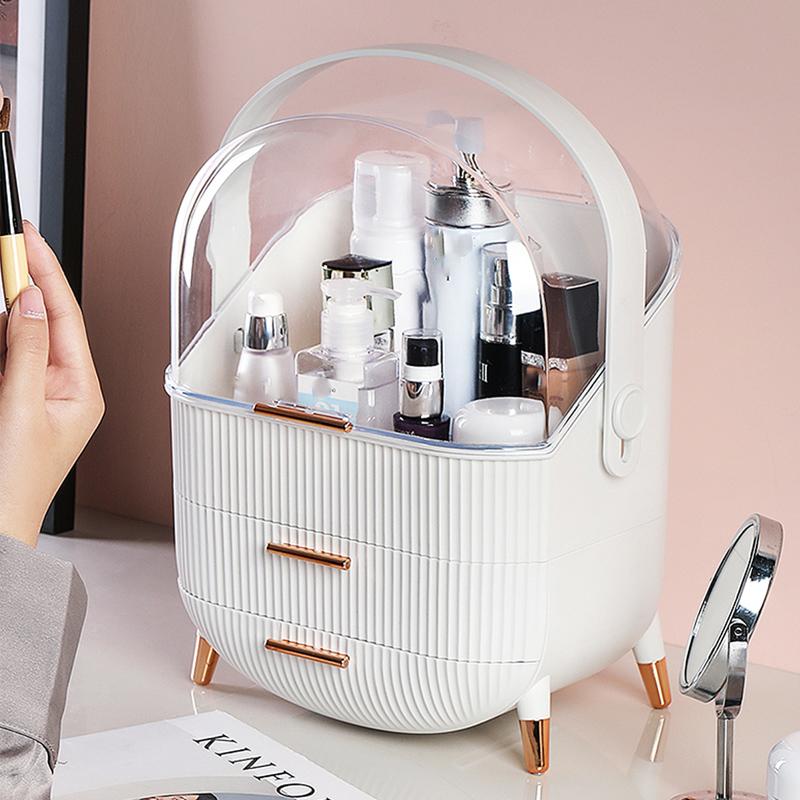 1pc Makeup Storage Box with Lid and Drawers, Cosmetic Organizer for Skincare Products, Desktop Display Cabinet, Ideal for Countertop Use