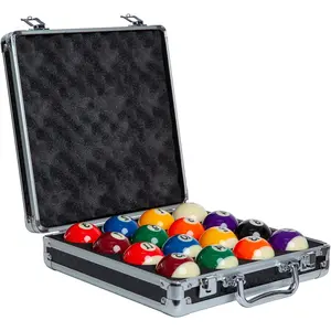 17Pc Professional Regulation Size Pool Balls Billiard Set - 2.25" (57.15mm) Multi Colored Balls with Cue Ball & Sleek Black Silver Storage Case