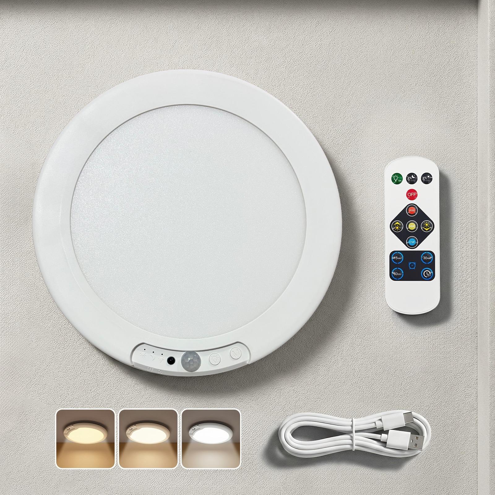 Rechargeable Motion Sensor Ceiling Light with Remote Control - Magnetic Wireless Ceiling Light Powered by rechargeable batteries for Closet Shower Stairs Shed Hallway Porch Patio ect,Suitable for various scenarios, easy to install