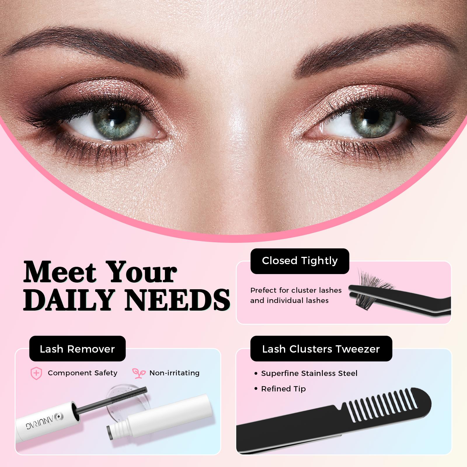 DIY Eyelash Extension Kit Individual Eyelash Extension Kit D Curl Cluster Eyelashes Individual Eyelashes with Eyelash Adhesive and Sealant, Eyelash Applicator Tool DIY Eyelash Extensions at Home, Eyelash Extensions, Christmas gifts,  Black Friday