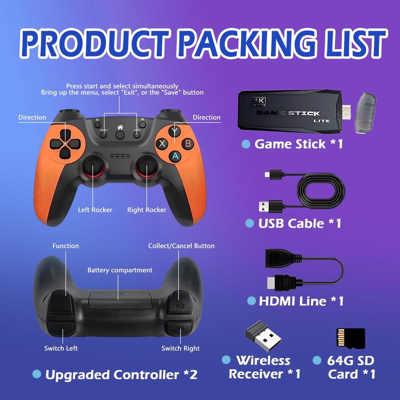 X2 PRO Retro Game Stick 4K Console with 58000+ Games 41 Classic Emulators Plug & Play HDMI 64GB/128GB Dual 2.4G Wireless Controllers for TV Home Entertainment Party Fun