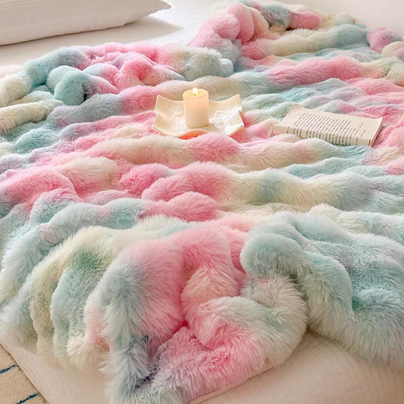 Tie Dye Fluffy Plush Blanket, 1 Count Colorful Soft Warm Throw Blanket, Bedding Supplies for Home, Camping, Dormitory, Office, Travel, Bedroom Decor, Multipurpose Use