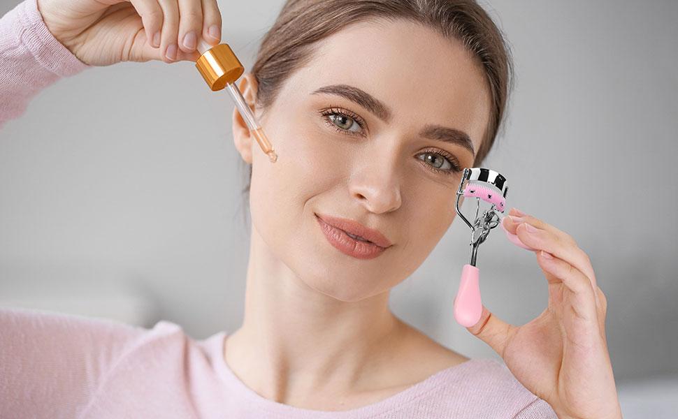 Eyelash Curler with Comb Fit All Eye Shape Curved Eyelash Curlers,Natural and Long Lasting Lash Curler for Women Make Up Gift(Pink)