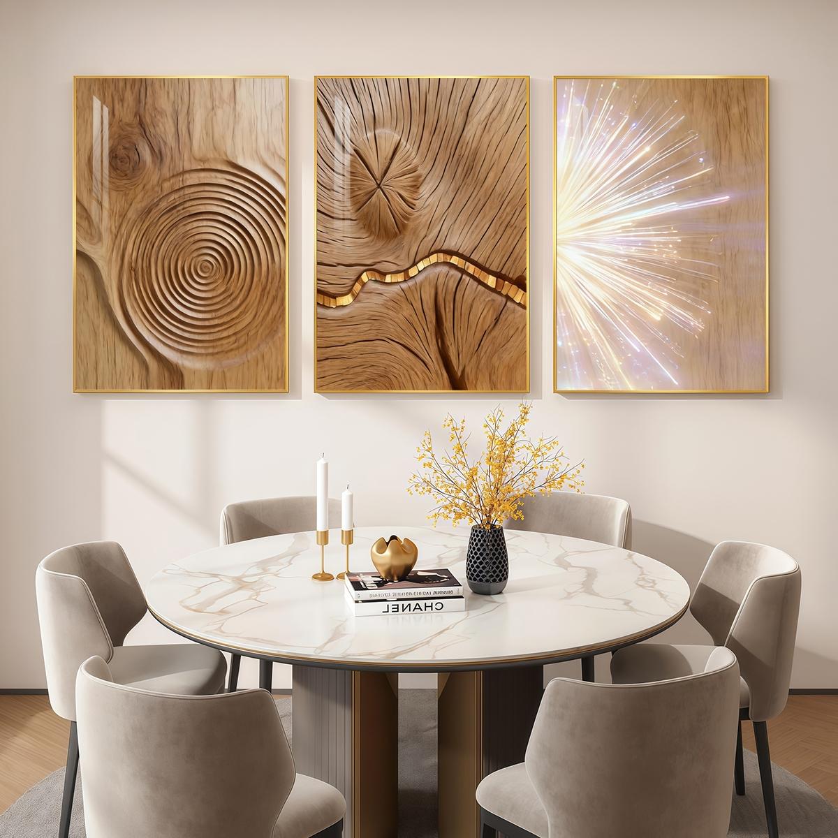 3 Counts Aluminum Alloy Framed Painting, Abstract Wood Texture And Light Burst Pictures, Home Decoration For Living Room, Bedroom, Office, Restaurant, Hallway Wall Decor, Odorless Print Artwork, Luxury Perfect Gift For Friends And Family