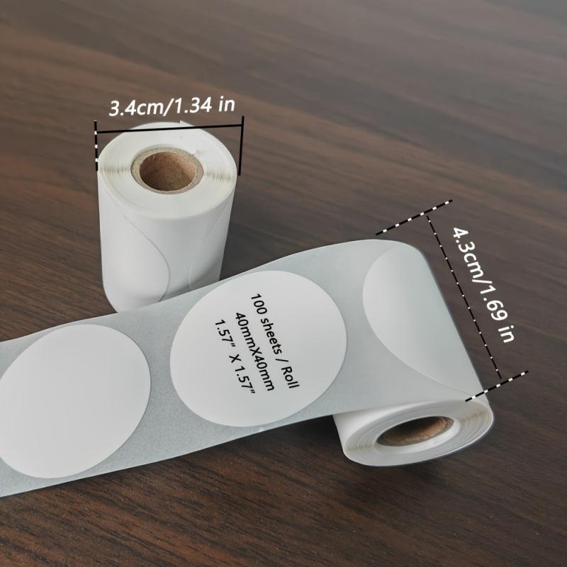 5-roll pack of 30 * 30mm/40 * 40mm/50 * 50mm white circular label paper, universal Phomemo M110/M120/M200/M220, commercial label using Phomemo M110 hot circular label, DIY logo design using label, name label,