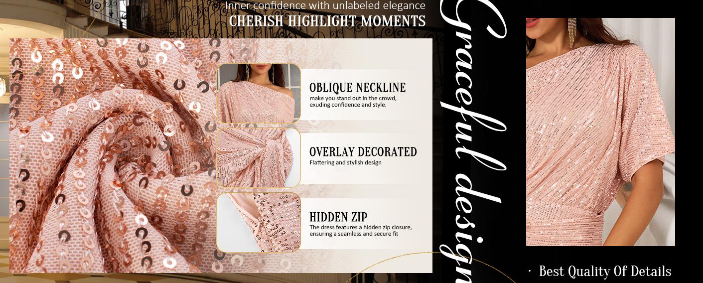 GRACE KARIN Cocktail Dresses for Evening Party One Shoulder Ruched Sequin Dresses GRACE KARIN Cocktail Dresses for Evening Party One Shoulder Ruched Sequin Dresses