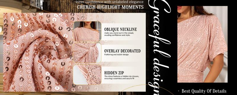 GRACE KARIN Cocktail Dresses for Evening Party One Shoulder Ruched Sequin Dresses