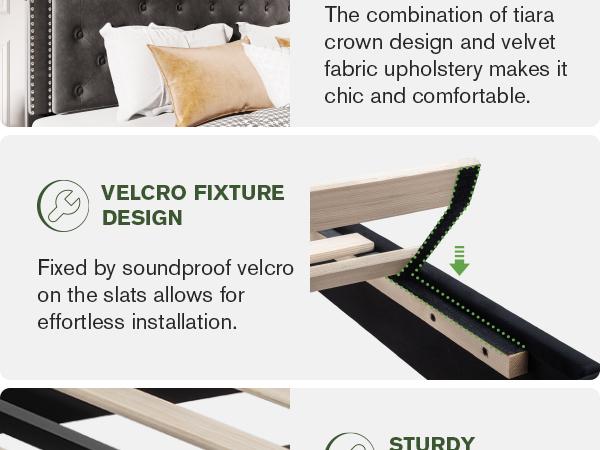 MUTICOR Royal Style Bed Frame with Adjustable Velvet Tiara Headboard【Frame Only No Mattress】 Upholstered Button Tufted Design,Wood Slats Support, No Box Spring Needed，Full/King/Queen Bed Frame #TikTokShopBlackFriday #ChristmasGifts