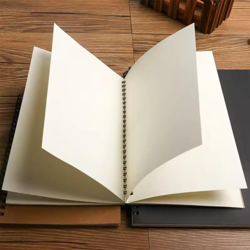 A5 12×18cm Blank Inner Page Spiral Notebook Writing Notebook 4 Styles Kraft/Black Cover Plain Drawing Book Office Notepad Children Graffiti Diary School Sketch Stationery