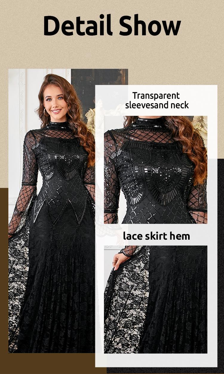 Celesmeety Spring 2026 Women's Floral Slim Fit Long Dress, Elegant Mesh Long Sleeve Formal Wear Wedding Guest Evening Gown, Fashionable and Comfortable