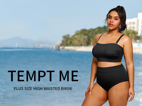 Tempt Me Women Plus Size Swimsuit Plus Size High Waisted Bikini Bandeau Two Piece Swimsuit with Adjustable Straps Strapless Swimsuit Full Coverage Bikini Sets for Women High Wasted Bath Suits Tummy Control Tempt Me Women Plus Size Swimsuit Plus Size High Waisted Bikini Bandeau Two Piece Swimsuit with Adjustable Straps Strapless Swimsuit Full Coverage Bikini Sets for Women High Wasted Bath Suits Tummy Control