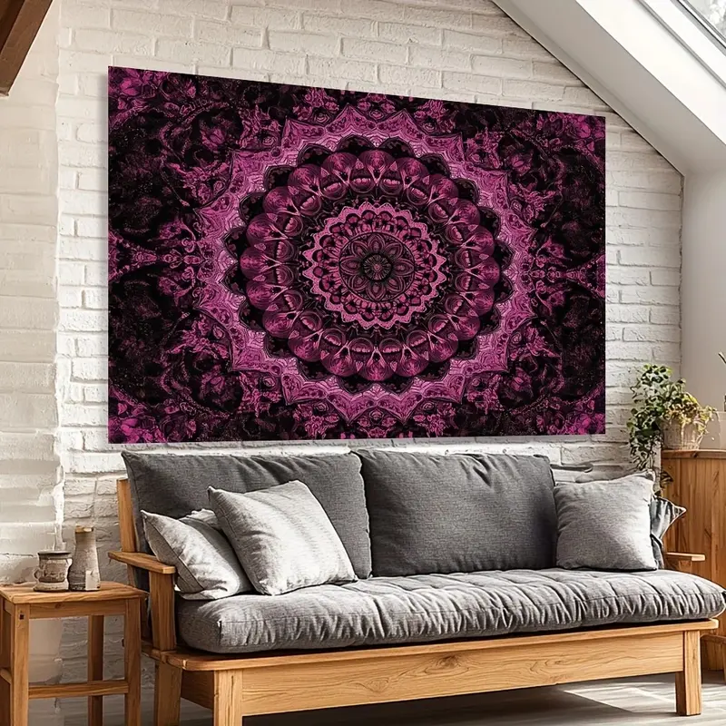 tapestry[Bohemian Tapestry] 1pc Polyester Black Bohemian Pink Mandala ...