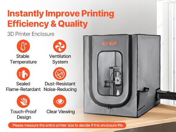 VEVOR 3D Printer Enclosure with Ventilation, Dustproof Waterproof Oxford Cloth Resin 3D Printer Tent, Constant Temperature Protective Case with LED, Compatible with Photon Mono/Mars 3, FDM/LCD Printer