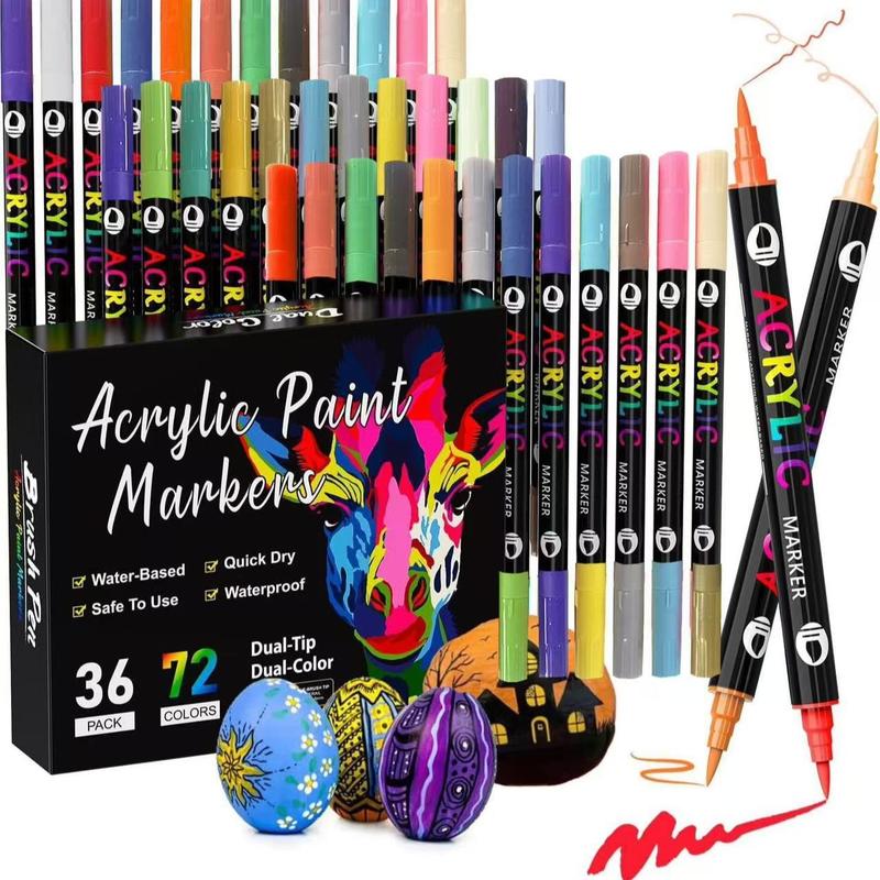 Acrylic Paint Marker Pen Set, 1 Set 24/48/72/96/120 Color Double Tip Double Color Acrylic Paint Drawing Marker Pen, Art Supplies for Rock Painting, Wood, Canvas, Stone, Glass, Quick Dry Colorful Marker Set, Art School Supplies, Art Materials