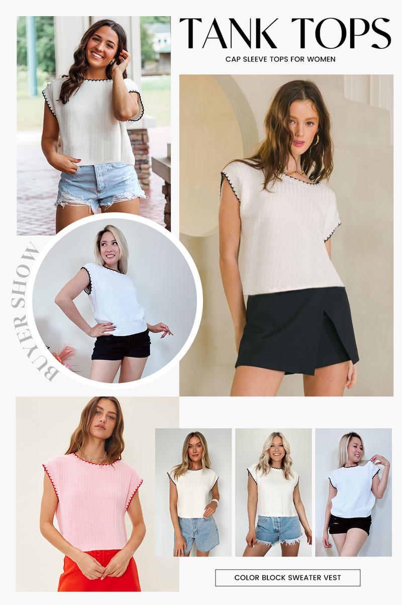 EVALESS Women's Cap Sleeve Knitwear Sweater Vest Crewneck Sleeveless Lightweight Loose Spring Fall Tops Comfortable Basic Solid Pullover Tank Top 2026 Womenswear Outfits