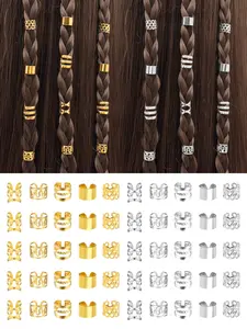 100pcs Alloy Beauty Metallic Hair Jewelry Set, Dreadlock Accessories & Braid Clips, Non-Piercing Ear Clips, Beard Beads & Hair Cuffs for Men & Women