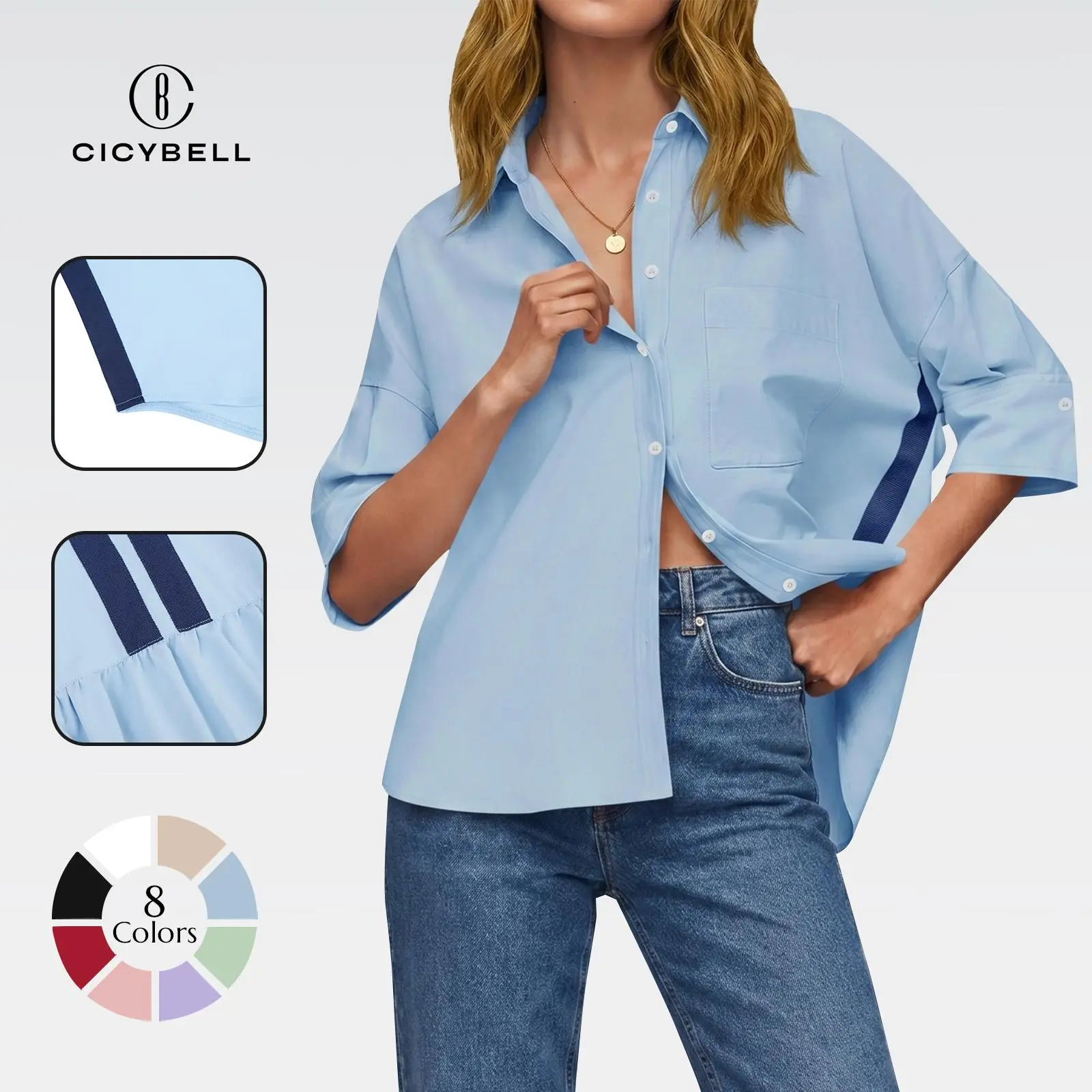 Cicy Bell Womens Summer Oversized Button Down Shirts Half Sleeve V Neck Business Casual High Low Tops Loose Fit Blouses Cicy Bell Womens Summer Oversized Button Down Shirts Half Sleeve V Neck Business Casual High Low Tops Loose Fit Blouses