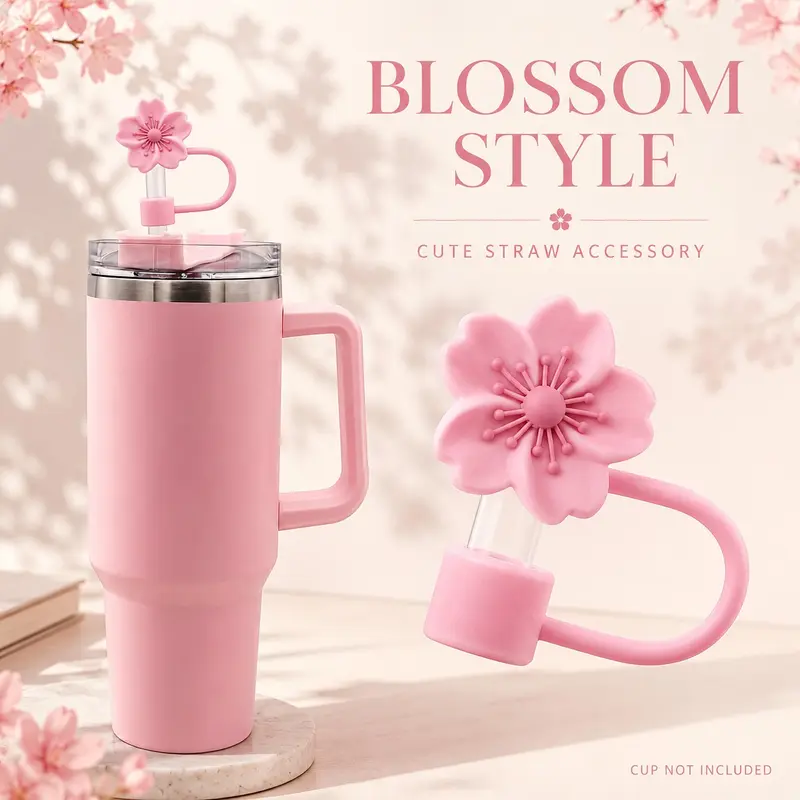 Flower Shaped Straw Tip Cover, 1/4 Counts Lovely Reusable Silicone Straw Topper, Modern Decorative Straw Cap for Indoor & Outdoor, Straw Spout Lid