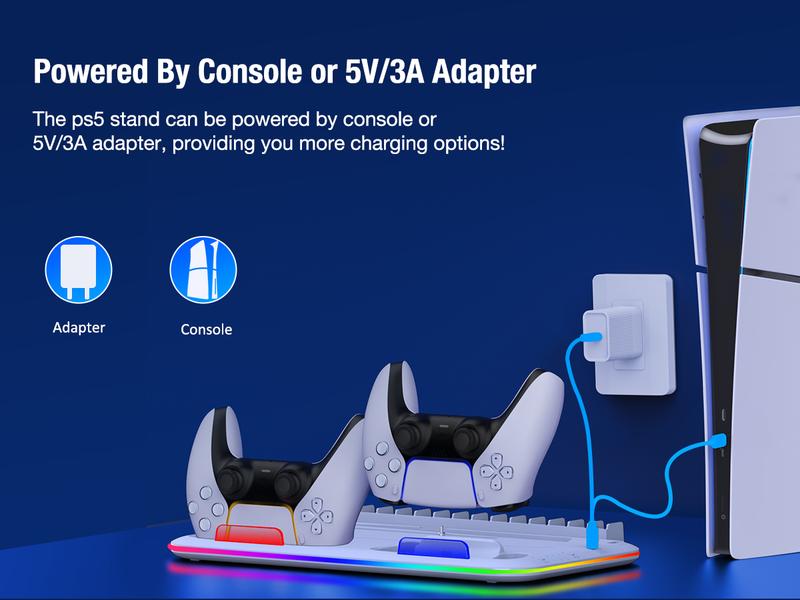 PS5 Stand and Cooling Station with Controller Charging Station for PS5 Slim, PS5 Accessories 3 Levels Cooling Fan, RGB Light, 15 Game Storage, Headset Holder for Playsation 5 Digital/Disc