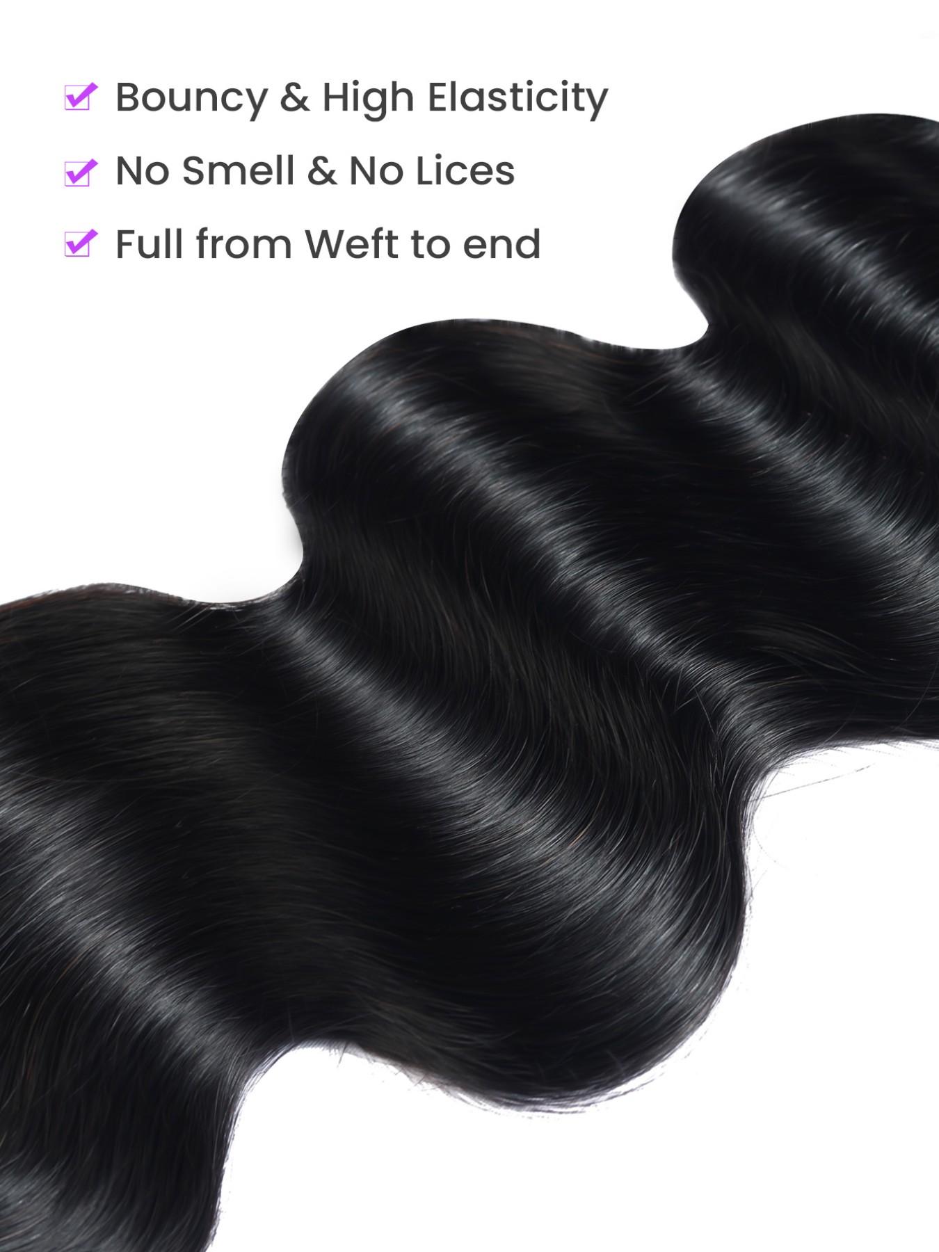 1PC 4D-FL-0SW-BN Natural Black Body Wave Human Hair Bundle, Brazilian Hair Weave