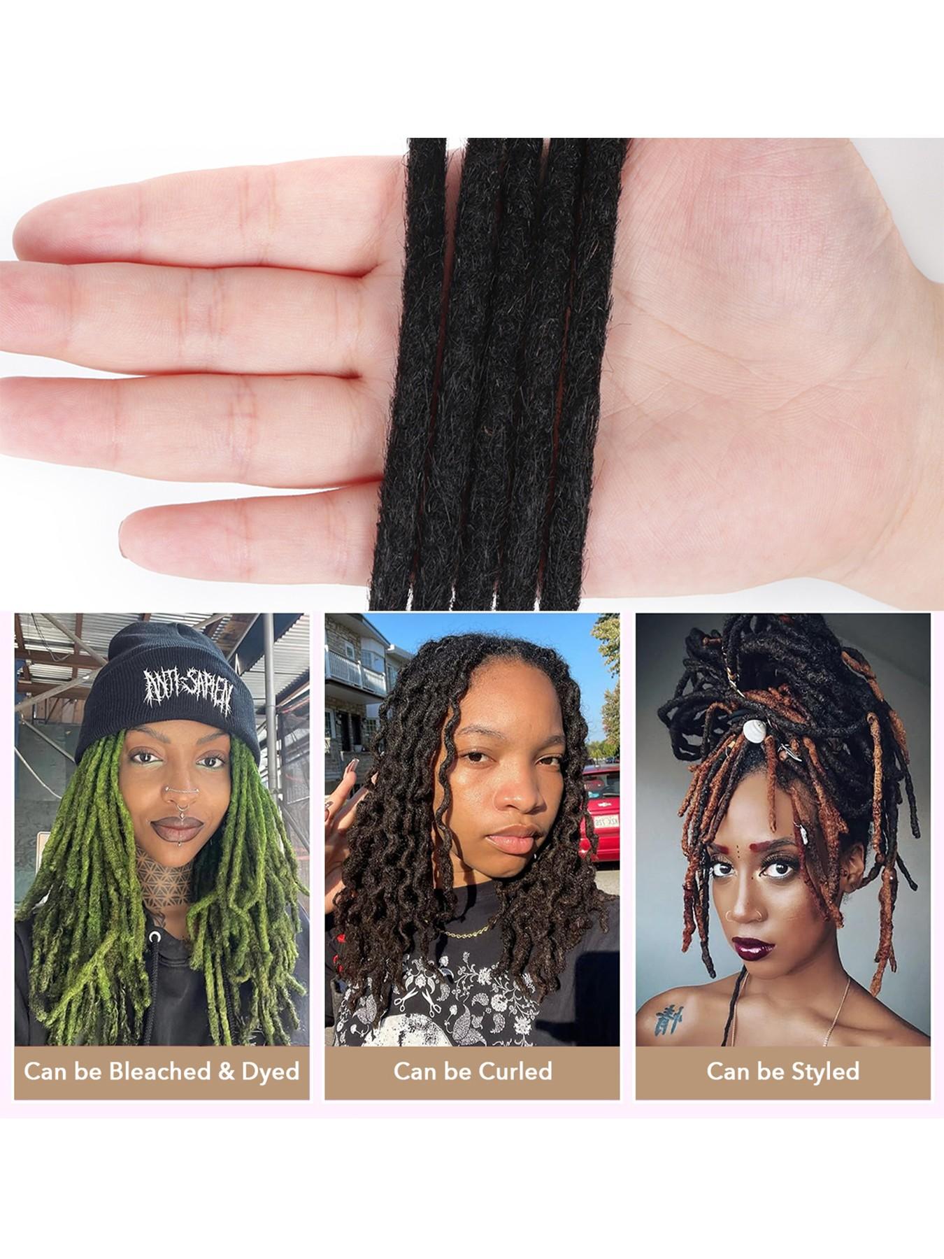 100% Real Human Hair 0.4cm Width 8 Inch Loc extensions Human Hair with Curly Ends 30 Strands per pack Full Handmade Dreadlock Extensions Can be dyed and bleached for Men Women Kids