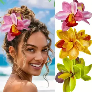 3pcs Artificial Orchid Flower Hair Clips Tropical Floral Hair Accessories Multi Color Available for Beach Vacation and Party Hairstyles