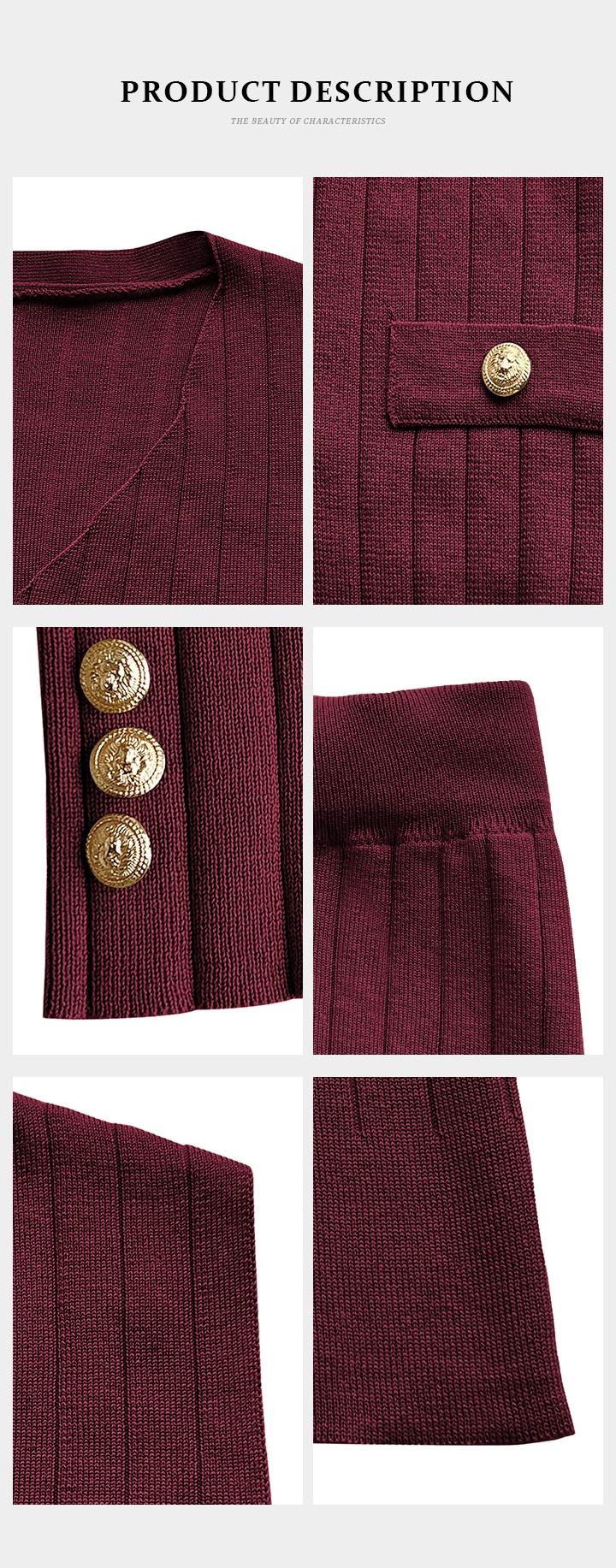 Lady Elegant Knit V-Neck Gold-Toned Button Vest & Wide Leg Trousers With Long Sleeve Cardigan Three-Piece Sets, Formal Casual Clothes, Womenswear