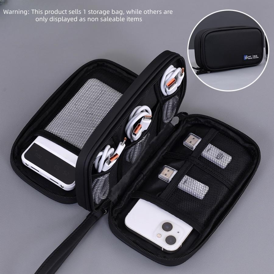 Small Dual-Layer Data Cable Organizer Bag, Mobile Power Bank U Disk U Shield Storage Pouch, Digital Electronics Accessories Case