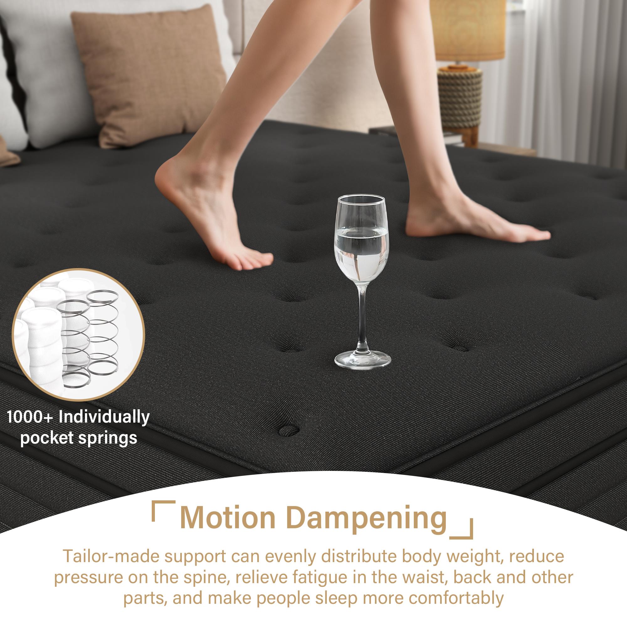 BOMASS 12" 14" Twin Full Queen King Size Mattress Gel Memory Foam Individual Pocket Spring Hybrid  Black Mattresses Medium Firm Pressure Relief Bed In box