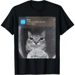 Ring Cat with Motion Meme T-Shirt Fabric Menswear casual cotton streetwear Soft Top