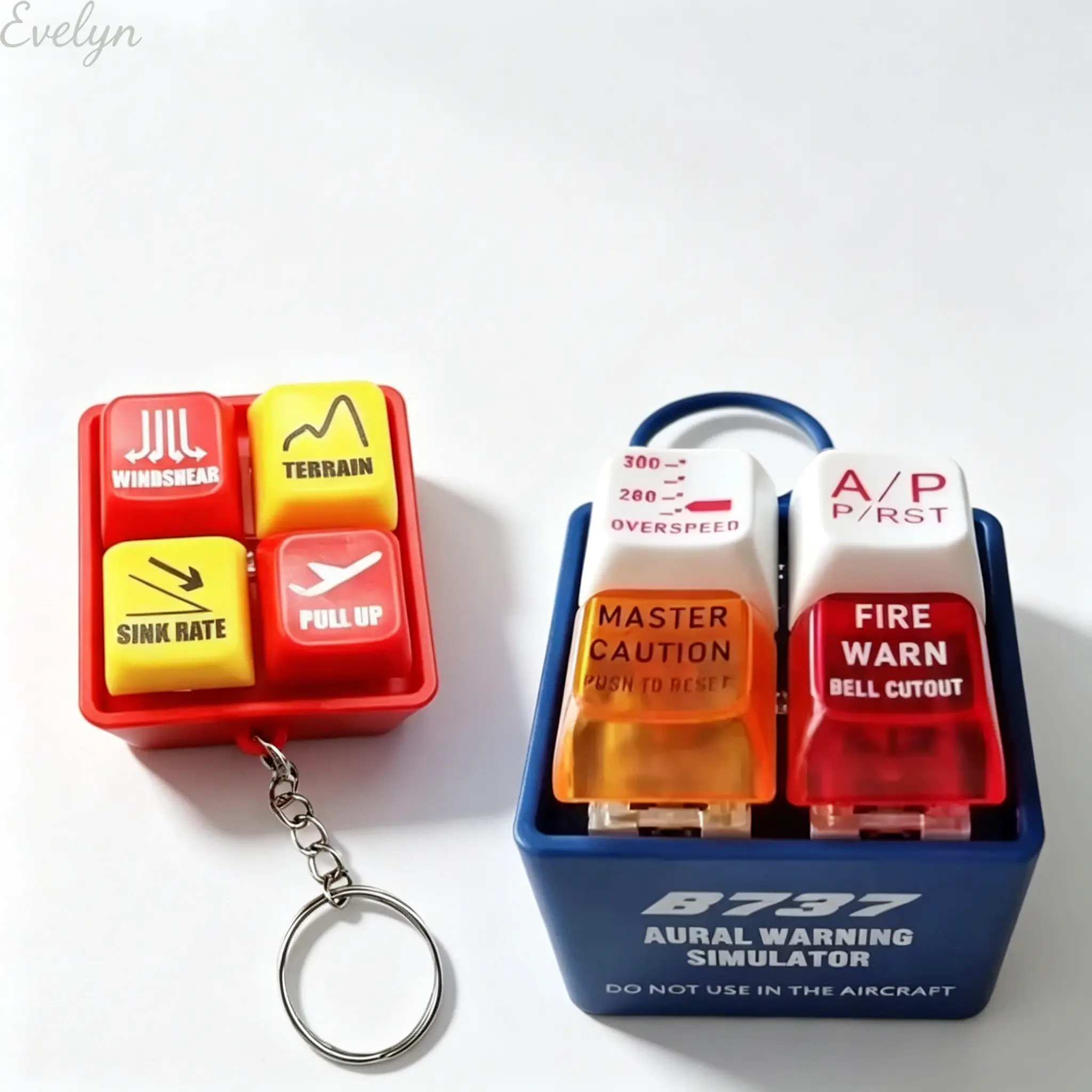 Unisex Airplane Theme Boeing 737 EGPWS Warning Sound Simulator 2-Piece Keychain Set - Key Fob, LED Light Flashlight, Pilot Stress Reliever, Selfcare Fun Gift for Adults, Party Supplies