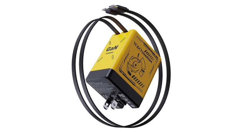 W&O GaN Fast Charger | Dual Retractable Cables & Folding Plug | Compatible with 120W, Travel Adapter for iPhone, Samsung, MacBook, and Multi-Device PD Fast Charging