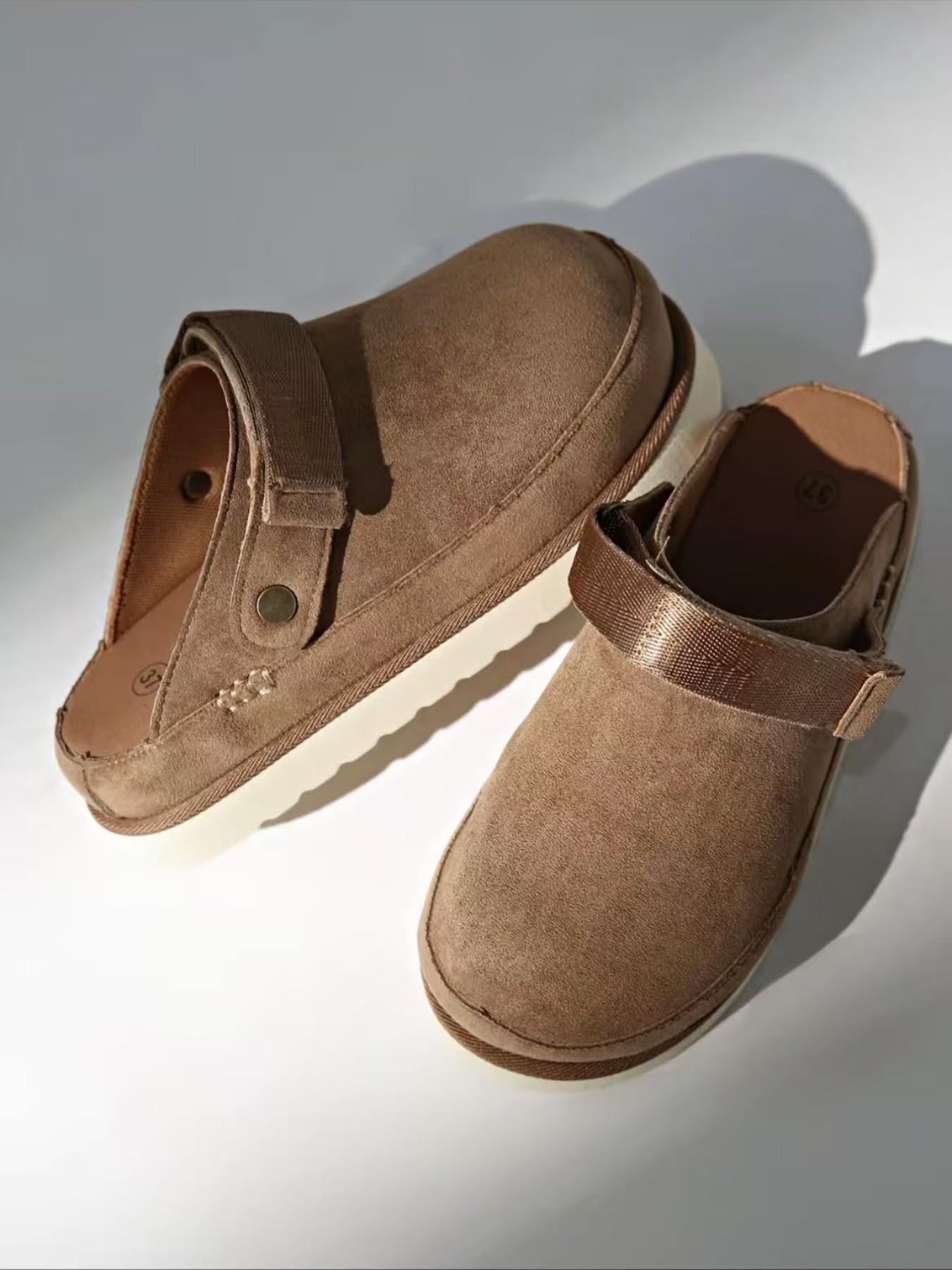 Women's Platform Mules Clogs, Closed Toe Backless Slippers, Adjustable Strap, Casual Suede Slip on Loafers for Walking, Shopping, Travel