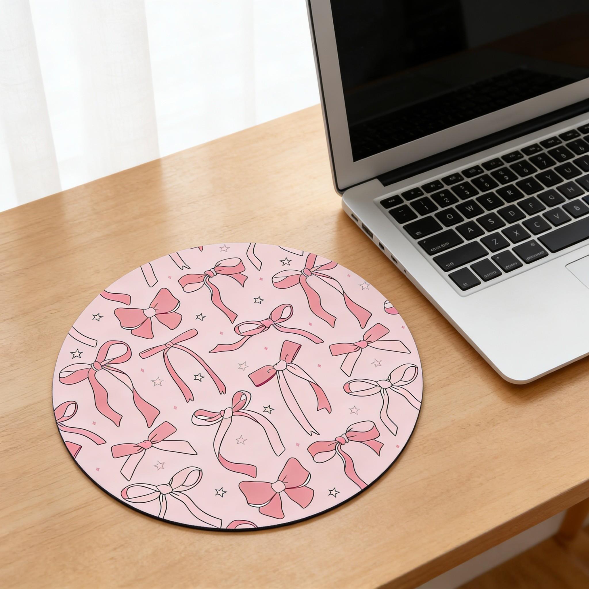 Fashion Butterfly Knot Round Mouse Pad, Non-Slip Rubber Base, Small Desktop Mat for PC/laptop, Gaming/mouse Pad, Gift for Women - 7.87 Inches