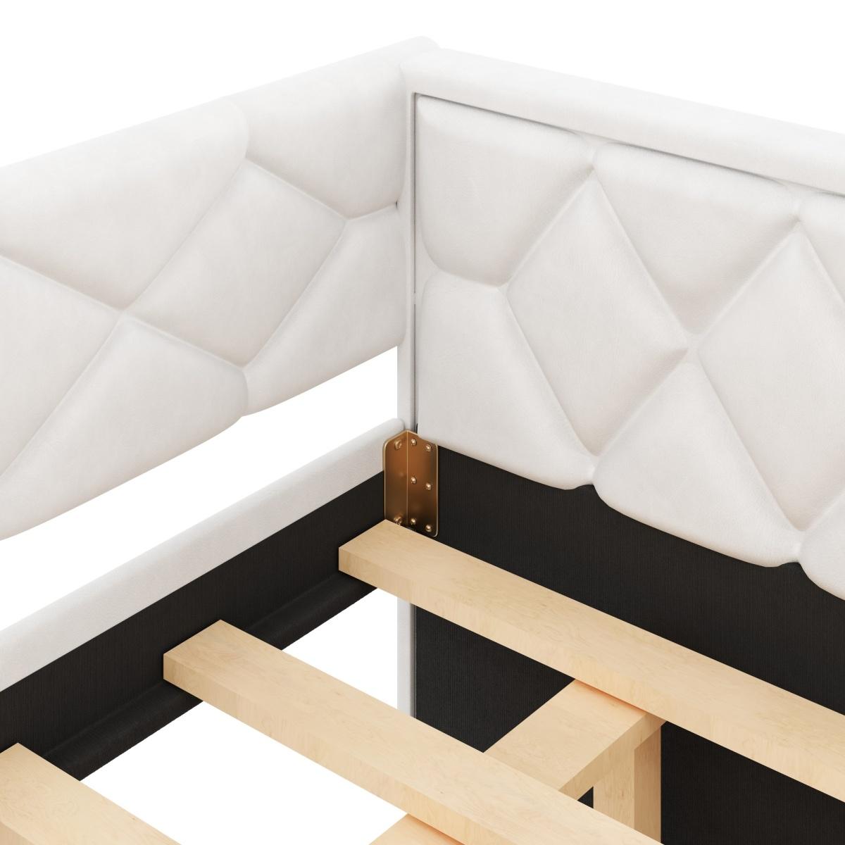 PU Leather Upholstered Daybed with Pull Out Trundle Bed, LED Light Armrests, Multi-Functional Sofa Bed, Solid Wood Frame for Guest Room