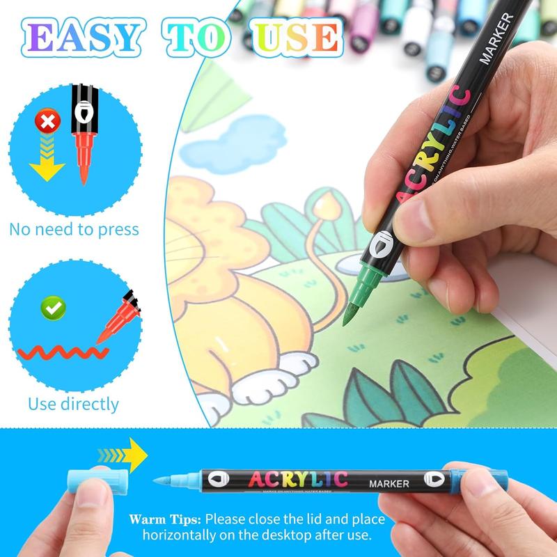 Acrylic Paint Markers, 24/48/72/96/120 Colors, Dual Tips Dual Color, for Rock Painting, Canvas, Wood, Glass, Ceramic, Fabric, Plastic, Egg & Scrapbook