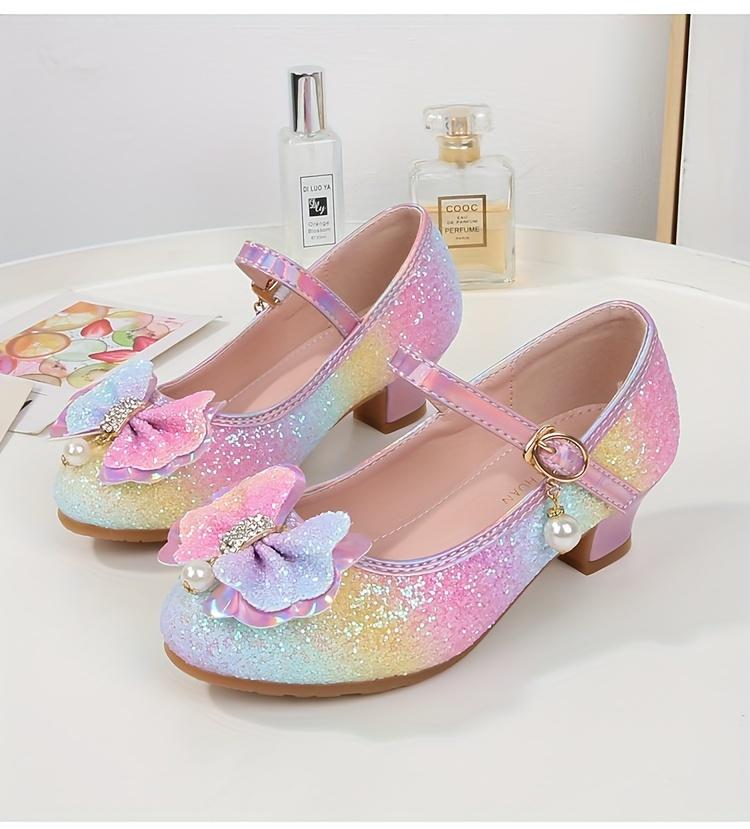 Princess Elsa Themed Girls Crystal Flat Shoes Spring Autumn 2026 New High Heeled Performance Shoes for Little Girls