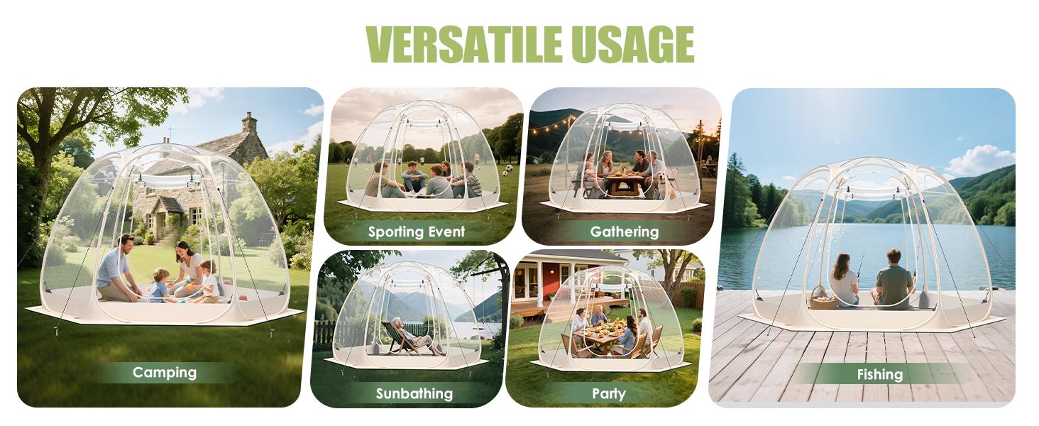 8-14 Person Pop-up Bubble Tent with Waterproof Roof & Vent Windows – 10ft-12ft Camping Shelters, Outdoor Garden Dome Igloo with 0.15mm Clear PVC, 540 °   Transparent Screen Room for Patio, Backyard