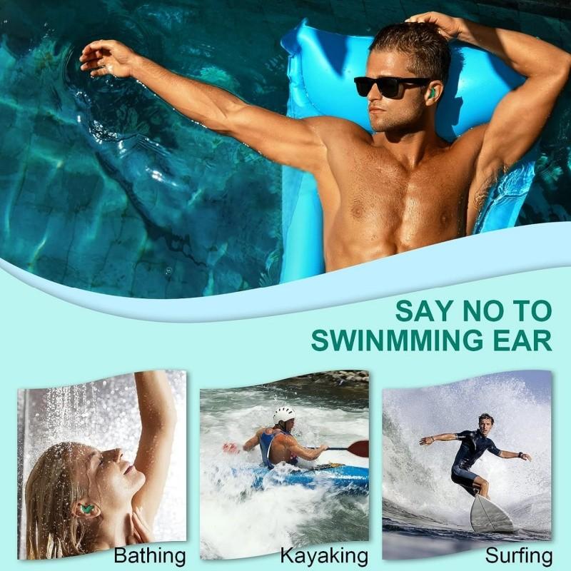 3-Layer Waterproof Reusable Silicone Ear Plugs, 2 Pairs for Swimming, Surfing, Snorkeling, Adults & Teens Aged 14+